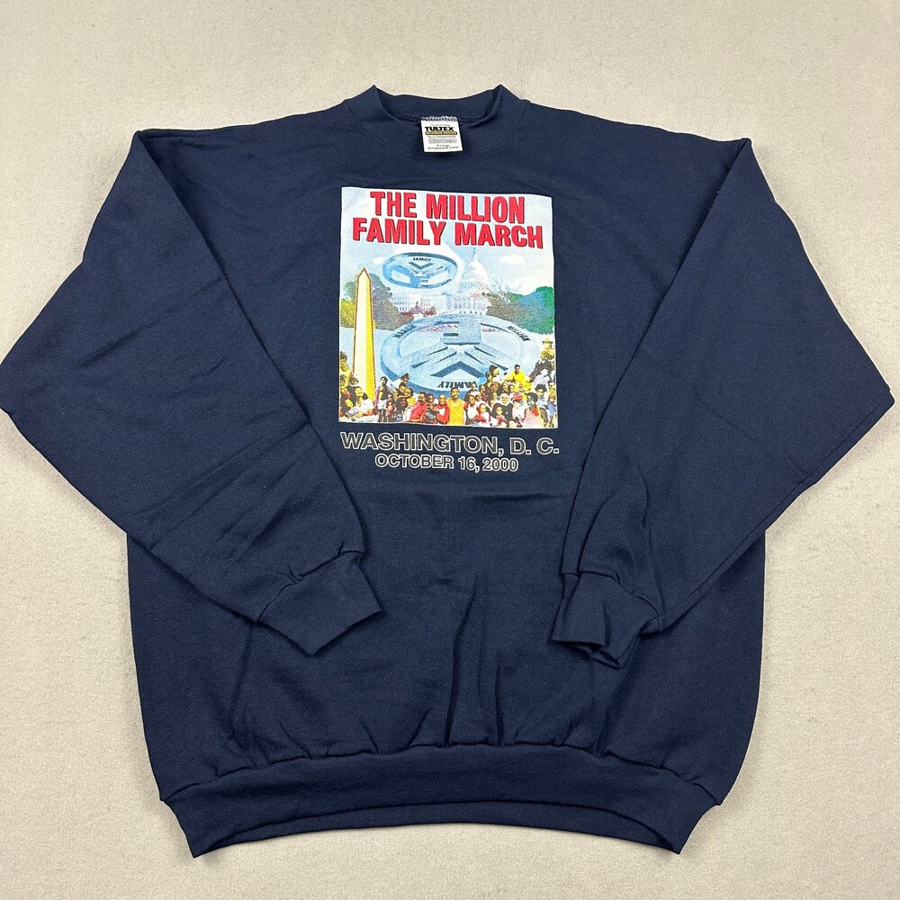 Vintage Tultex Sweatshirt Men Extra Large Blue Million Family March 2000 Crew
